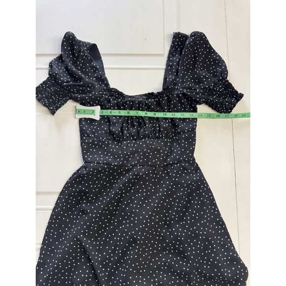 Trixxi Women’s Flare Square Neck Dress Black Polka Dot Small Ruffle Smocked - Picture 7 of 9